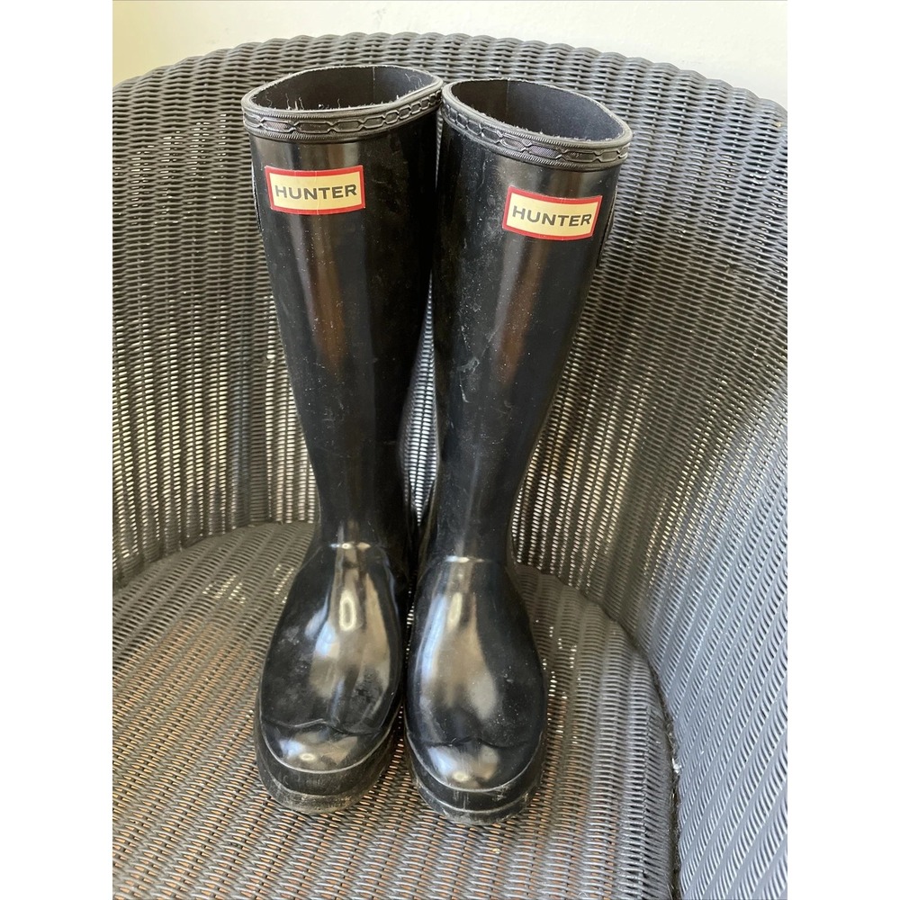 Hunter Rain Boots Women Size 5/6 Black Tall Glossy Waterproof Wellies Gorpcore